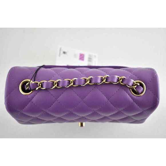 Chanel 22P Purple Gold Chain Mini Flap Rectangle CC Logo Quilted Crossbody Bag - Picture 9 of 12